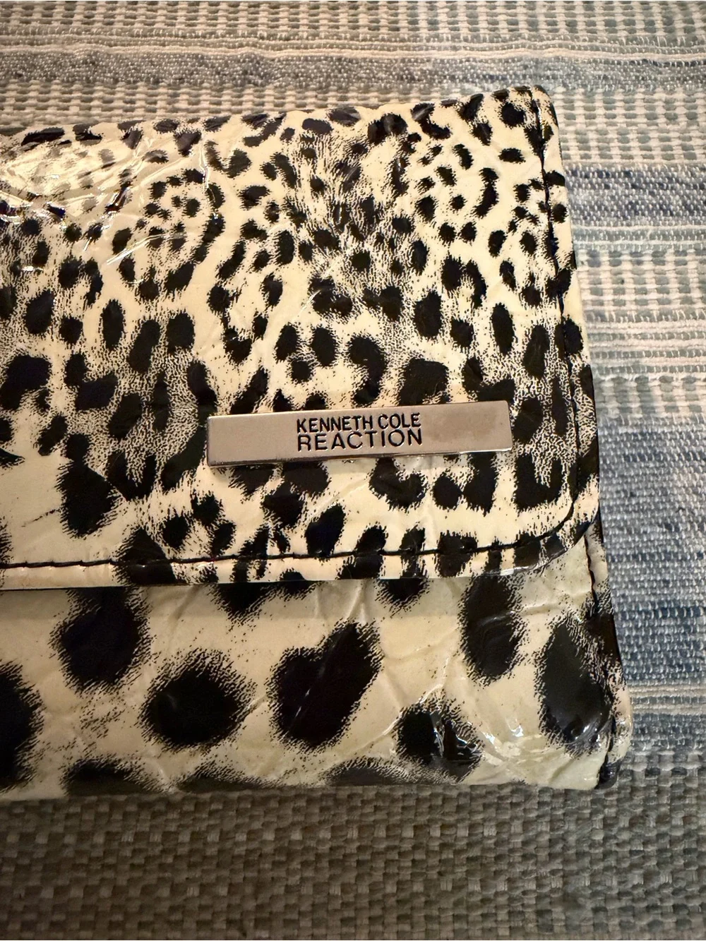 Kenneth Cole Reaction Black & White Animal-Print Fold over Clutch Wallet